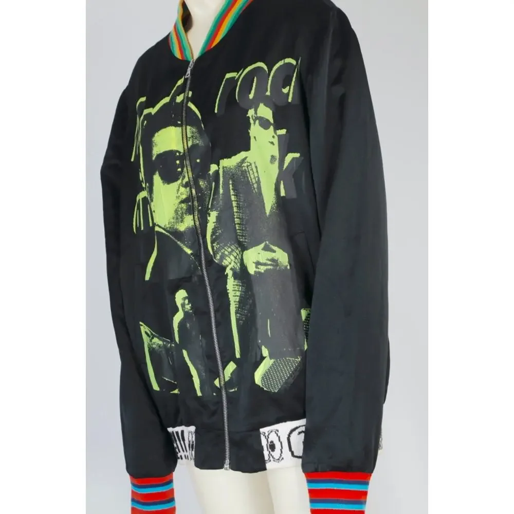 Libertine Jacket M Black Satin Graphic Bomber Punk Rocker Mod Neon Pop Art USA